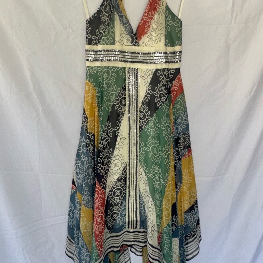 BCBGMaxAzria Green and Yellow High Low Sundress